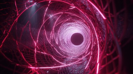 Fototapeta premium Abstract Red Tunnel with Geometric Lines, Modern Futuristic Design with Glowing Light Effect