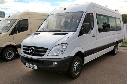 White Mercedes-Benz Sprinter at yearly automotive-show