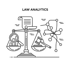 Law analytics and justice scales icon.