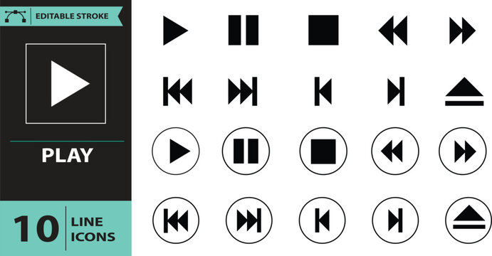 Minimalist Black Media Control and Sound Icons Set