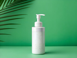 Cosmetic foam pump mockup, green background