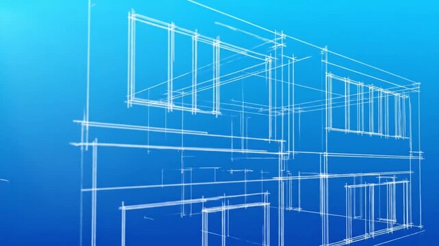 3D Architectural Blueprint of Modern House Design.