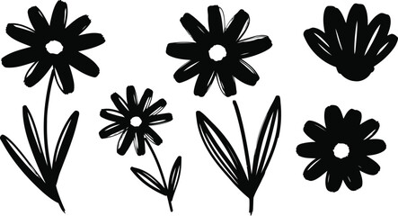 Obraz premium black and white illustration of flowers and leaves on white background