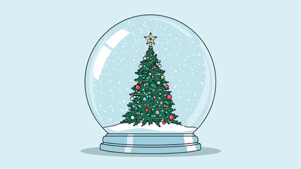 Enchanting Christmas tree beautifully decorated with ornaments and lights, nestled inside a magical snow globe, evoking festive holiday spirit and winter wonderland charm.