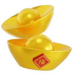 chinese gold ingots 3D illustration