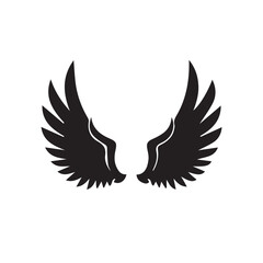 Obraz premium Black Wing Icon Set, Angel and Bird Wings Silhouette Collection, Minimalist Monochrome Vector Isolated on White Background