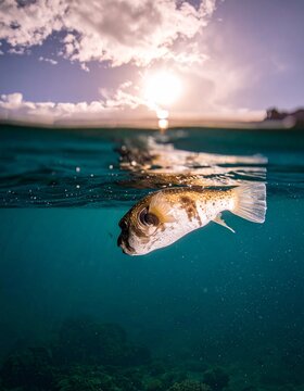 AI-generated illustrative pufferfish scene, fictional portrayal only, not representing real or newsworthy events.