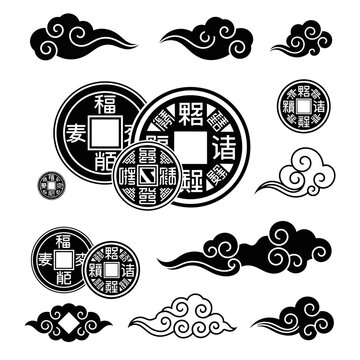 Traditional Chinese Auspicious Clouds and Coins