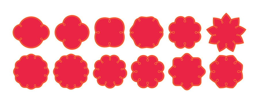 Chinese Frame Shapes with Oriental Borders Ornament. Vector Asian Retro Labels. Vintage Logo Design Element with Retro China Frames.