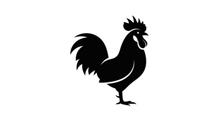 Black silhouette of a rooster standing. © nur