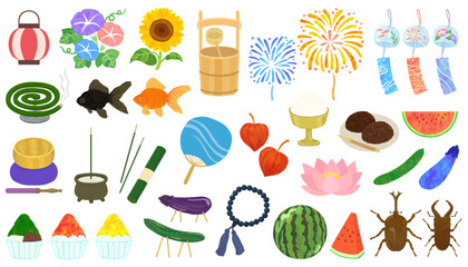 お盆のイラストセット ベクター素材