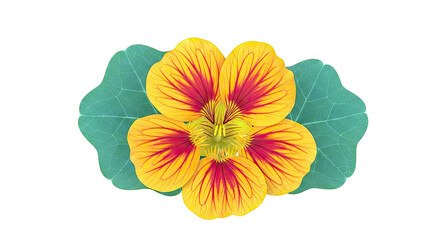 Fototapeta premium Orange and Red Nasturtium Flower with Green Leaves