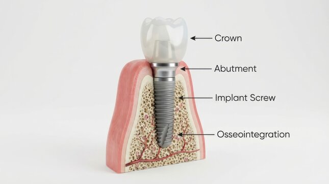 Dental Implant Anatomy With Crown Abutment Root Ligament and Bone
