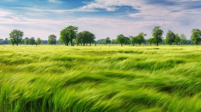 ryegrass,pastoral,breeze,countryside,meadow,rural,calm,peaceful,landscape,sky,grass,farm,field,outdoor,waving,nature,blue,plants,green,horizon
