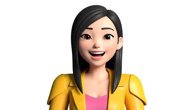 Cartoon woman laughing with joy and happiness on white background