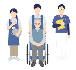 車椅子の高齢者と介護士のイラストベクター素材
