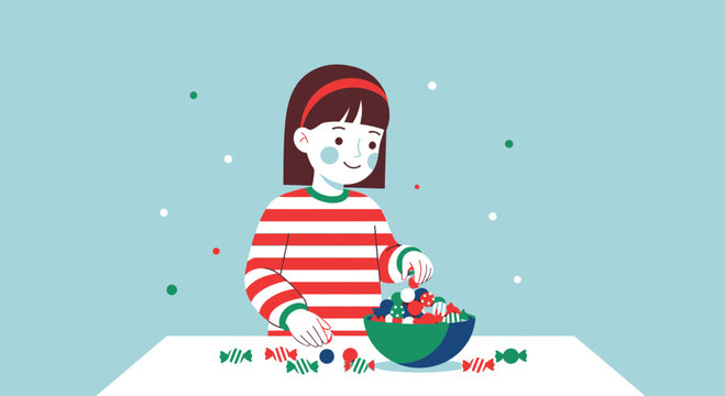 Child Sorting Festive Candies From Bowl