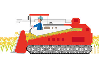 米の収穫作業をしている農家