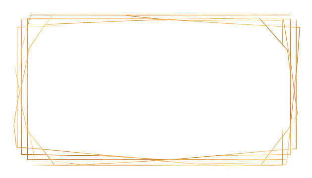 Geometric gold frame, thin lines forming overlapping rectangular borders on a white background