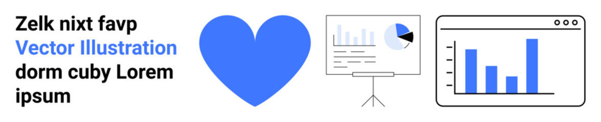Business strategy, data analytics, information design, marketing reports, digital trends, teamwork tools. Blue heart, analytics board digital chart. Data analytics and marketing reports concept