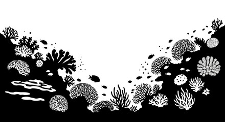 Black and white coral reef illustration. © ahmad
