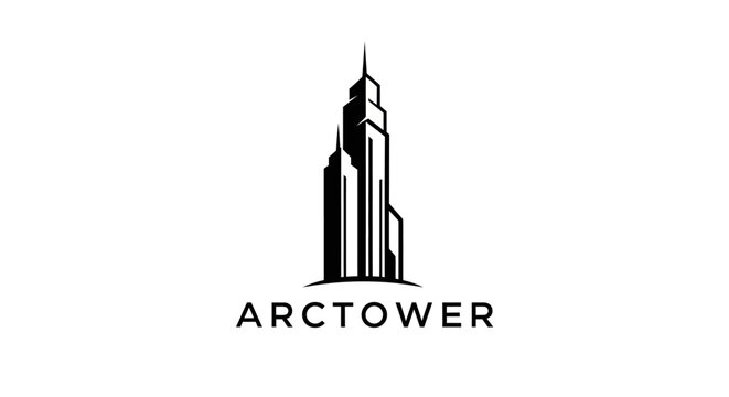 Black and white skyscraper logo design.
