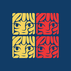 Geometric Pop Art Women Portrait Grid Pattern Vector Design