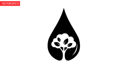 Black drop with white tree logo.