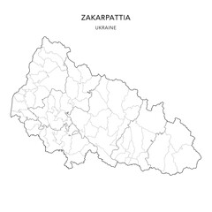 Obraz premium Vector Map of Zakarpattia Oblast with Administrative Subdivisions of Raions (Districts) and Hromadas (Communities) of Zakarpattia - Ukraine 2026
