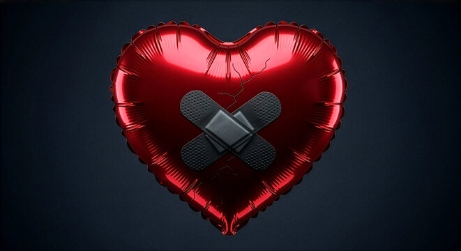 simbol hati terluka,sebuah balon berbentuk cinta yang di kasih plester