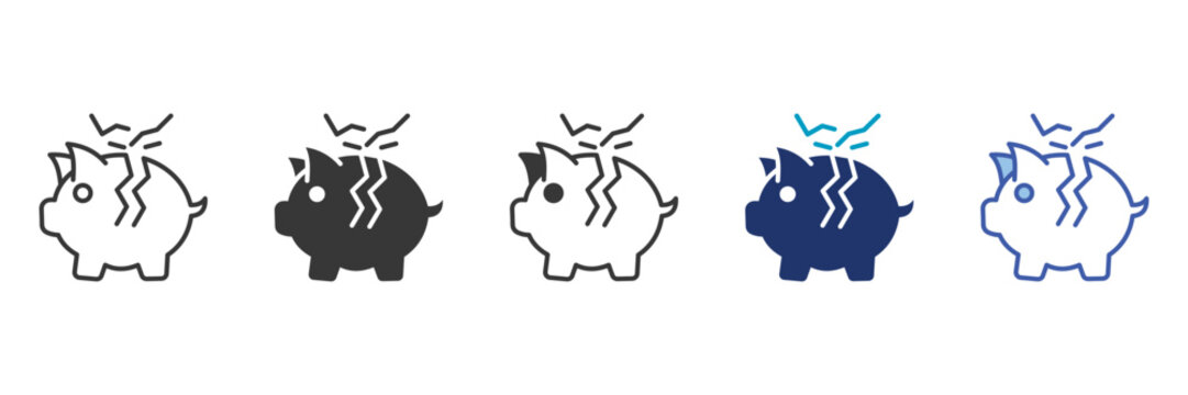 cracked piggybank icon set consisting of multiple styles vector illustration
