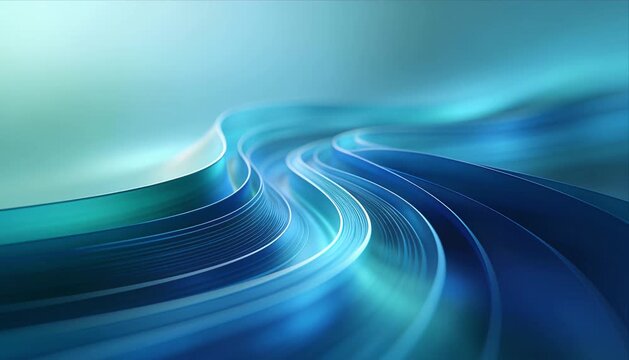 Abstract blue turquoise background wave line curve gradient flow with luminous layered ribbon pattern, smooth modern technology wallpaper for digital design, video creation, calm motion, copy space