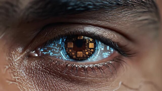 Human eye with a circuit board iris