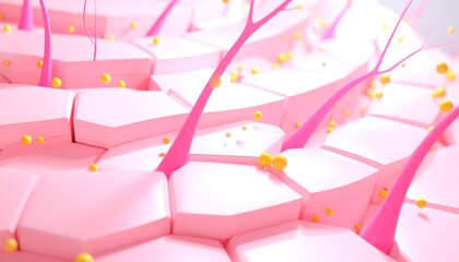 3D rendered skin cells with follicles, hairs, and particles