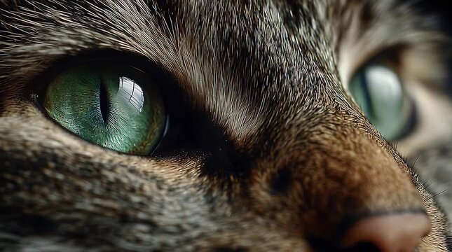 Close Up Cat Eye Macro Portrait with Green Iris.