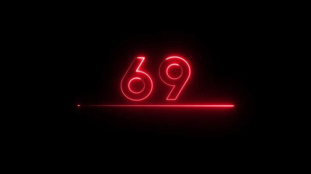 Neon count business number animation. Neon 69 number text on black background.