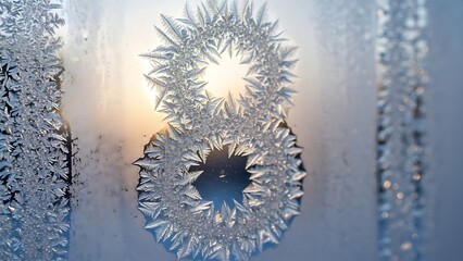 Intricate ice crystal formation on a frozen surface