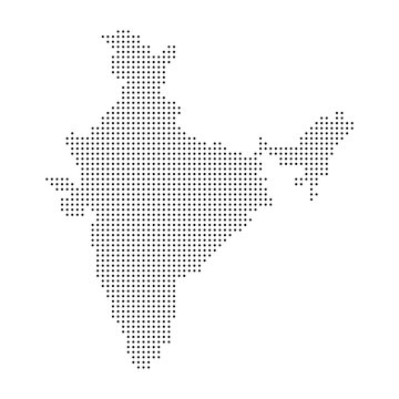 Halftone India map with dot pattern. Black and white India map digital simple travel infographics. Vector isolated concept