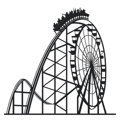 Ferris Wheel and Roller Coaster Icon &ndash; Amusement Park Silhouette