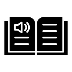 Black solid icon listening audiobook. Minimalist Online course or E Learning silhouette symbol design.