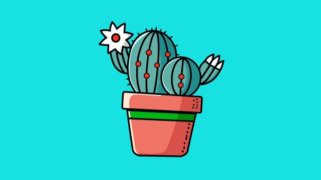 Blue screen animation of a cactus plant in a pot with swaying animation