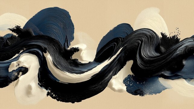 Abstraction gestuelle &ndash; encre noire et beige