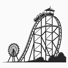 Ferris Wheel and Roller Coaster Icon &ndash; Amusement Park Silhouette