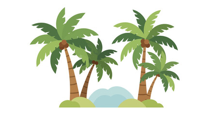 Fototapeta premium Cartoon Palm Trees on Island with Water and Greenery