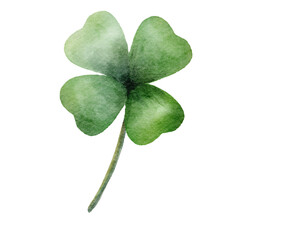 Green four leaf clover watercolor isolated on white background ,St. Patrick's Day Watercolor