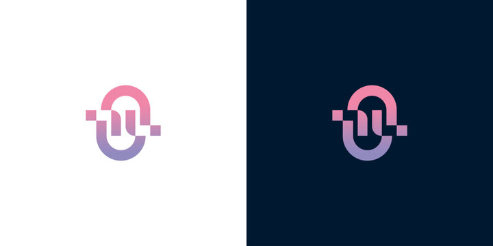Vibrant abstract letter O logo design featuring contemporary digital pixel elements and a smooth gradient blend of pink and purple, symbolizing connectivity and innovation for modern branding