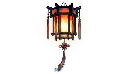 Vibrant Asian style lantern with warm glowing light