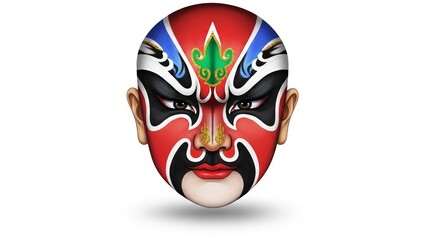 Vibrant traditional Chinese opera mask on bald head illustration