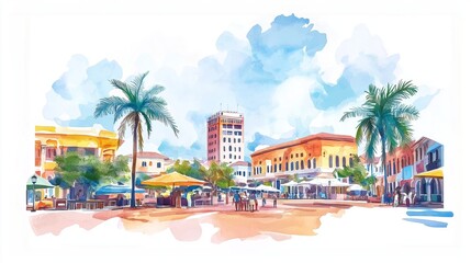 Fototapeta premium Accra. Accra hand drawn watercolor illustration on white background