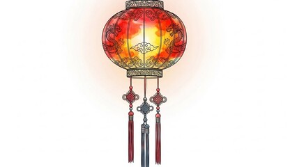 Vibrant Chinese lantern with dragon designs and tassels